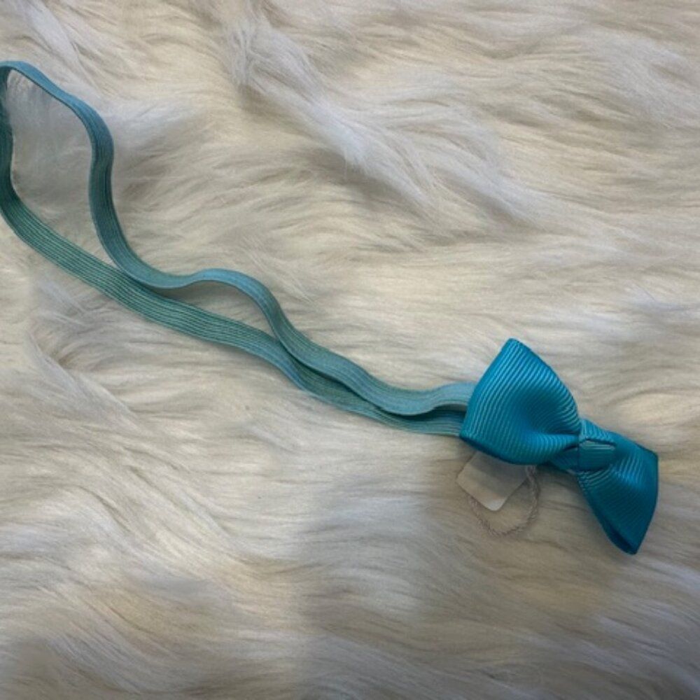 ***** Aqua 2" Mini Bow on Aqua Skinny FOE elastic headband    7582  Handmade NWT